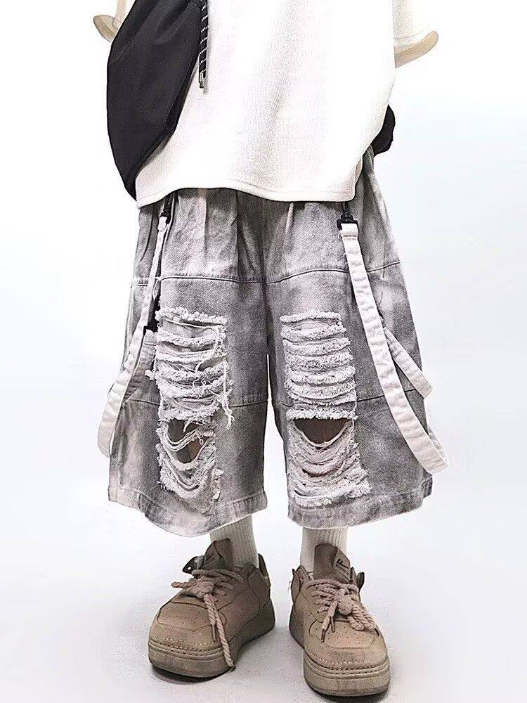 Men'S Shoes With Jeans - Retro Hip-hop Men's Ripped Jeans Summer